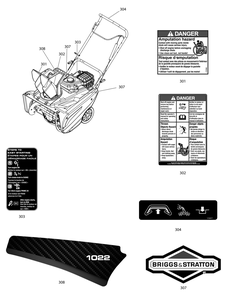 Decals Group Diagram and Parts List for 1697116-01-622 2019 Briggs and Stratton Snow Blower